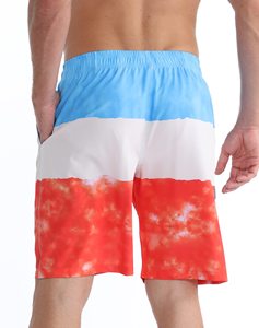 Short de bain tie-dye color block pour homme - Short de bain ombré bleu, blanc et rouge - Product Image 2