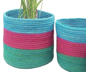 Handmade Cotton Rope Woven Storage Basket with Handles Home Decor <b>Plant</b> Basket Made in Bangladesh for Adults and Parties - Product Image 1