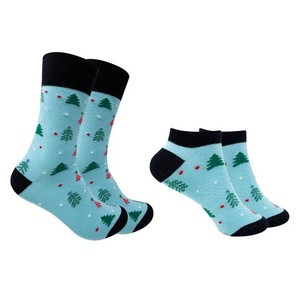 New Custom Design Unisex Adult Cotton Christmas Tree <b>Socks</b> Light Blue <b>Black</b> Trim Digital Print Breathable Holiday Design - Product Image 4
