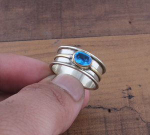 Bague en topaze bleue véritable, argent sterling 925, pierre précieuse bleu ciel naturel, bague éternité, bijoux fins, vente en gros pour femmes - Product Image 2