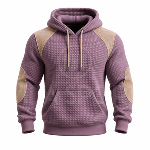 Ensemble de survêtement matelassé violet pour homme avec empiècements beiges, manches longues, tenue décontractée d'automne, pantalon uni à cordon de serrage - Product Image 2