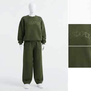 Ensemble de survêtement oversize vert olive pour femme – Sweat-shirt à col rond et pantalon de jogging large – Tenue décontractée, streetwear et sportswear deux pièces - Product Image 3