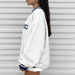 Custom Custom Print Embroidery Cotton Striped Rib Pullover Oversized Hooded Sweatshirt <b>Top</b> Leisure Hoodies Women Crew Neck <b>Sweat</b> - Product Image 2