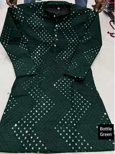 Kurta de Seda Banglori con Trabajo de Espejos para Hombre, con Pijama, de la Mejor Calidad, para Bodas y Fiestas Casuales - Product Image 4