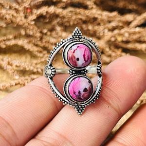 Anillo de Cuarzo Rosa Estilo Boho para Mujer, Chapado en Plata, Joyería Tribal Punk con Filigrana, Venta al Por Mayor - Product Image 2
