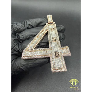 Moissanite Diamond 4 Number Pendant Iced Out Custom <b>Letters</b> Hip Hop Necklace Bling Jewelry Gift - Product Image 3