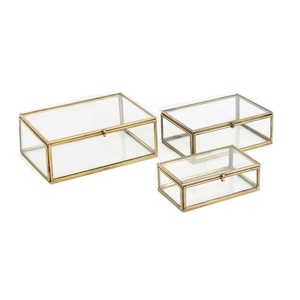 Luxury <b>Clear</b> Glass Jewelry <b>Box</b> Set Gold Brass Metal Frame Keepsake Organizer Decorative Trinket Display Case for Home Decor - Product Image 1