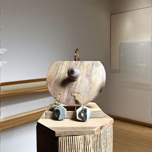 Rectangle <b>Huggie</b> <b>Earrings</b> Wooden Resin Combination Trendy Brass Fashion Jewelry for Girls Wedding Gift - Product Image 1