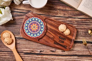 Bandeja Japonesa Ecológica Retro para Pan, Postres y Desayuno, de Madera Esmaltada, con Base para Vasos, Rectangular, con Diseño de Frutas, para Baño y Sala de Estar - Product Image 6