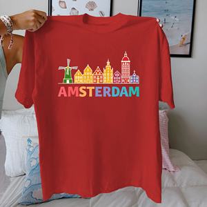 เสื้อยืดผู้หญิงผ้าฝ้ายแท้ดีไซน์เส้นขอบฟ้าอัมสเตอร์ดัมใส่สบาย - Product Image 5