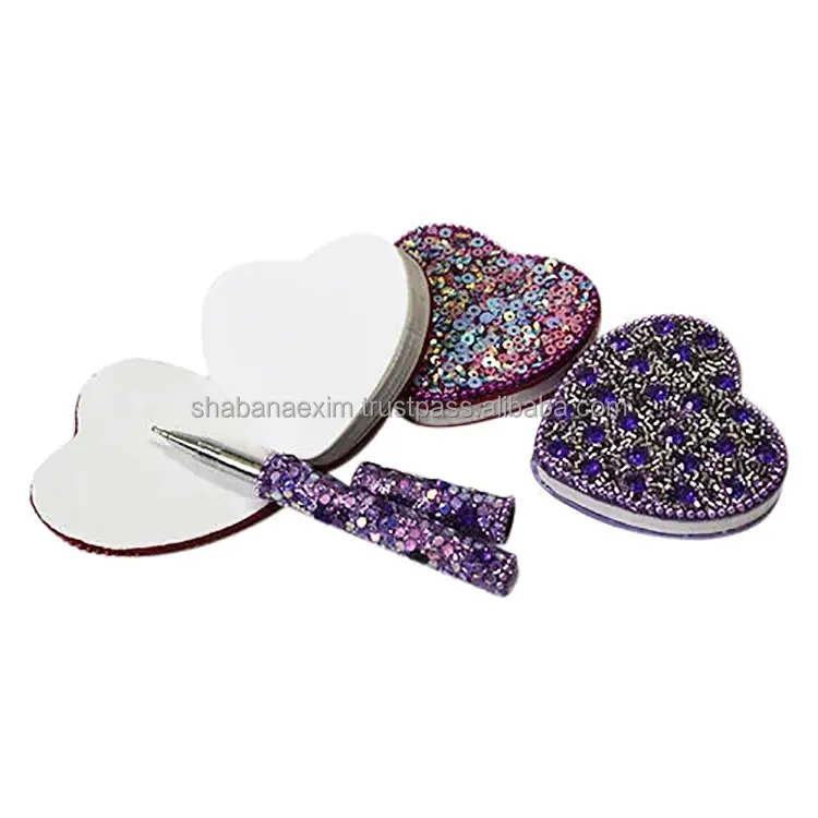 Portable Lac Glitter Indian Handmade Heart Shape Mirror Work Diary Indian Handicraft Note Book with Pen Souvnier Gift from India