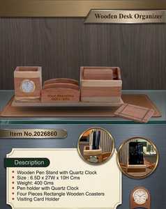 Organizador de Escritorio de Madera con Soporte para Bolígrafos, Portapapeles y Reloj, Organizador de Escritorio Ejecutivo de Madera para Accesorios de Oficina - Product Image 2
