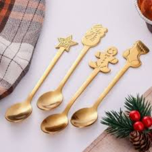 Christmas Themed Metal Stirring Spoons Set With Santa Tree And <b>Star</b> Design High <b>Mirror</b> Polish Reusable Flatware For Party - Product Image 1