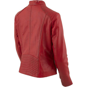 Veste en cuir pour femme SAMROZ SPORTS, cuir rouge de qualité supérieure, style motard, avec col mandarin - Product Image 3