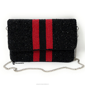 Bolso de Mano Magnético Geométrico con Cuentas de Lujo Moderno para Mujer, Bolso de Noche Negro y Rojo con Cadena, Bolso de Fiesta Elegante y Moderno de Diseñador - Product Image 1