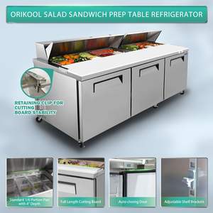 Orikool 72 Équipement de réfrigération pour cuisine commerciale, Table de préparation pour sandwichs et salades, Planche à découper en bois de boucher avec couvercle de protection, Froid - Product Image 4