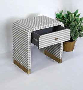 Mesa de Cajones con Incrustaciones de Hueso de ILAHI, Diseño Moderno con Detalles de Ágata, Almacenamiento de Tres Niveles, Mueble Portátil para el Hogar - Product Image 2