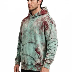 Sweat-shirt à capuche décontracté pour homme, tie-dye, délavé à l'acide, effet usé, avec poche kangourou, design personnalisé - Product Image 3