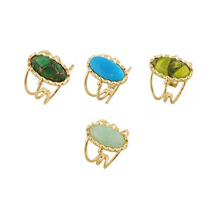 Anillo Ajustable de Amazonita Natural Ovalada con Triple Banda, Chapado en Oro de 18K, Hecho a Mano, Estilo Clásico y Moderno, Islámico - Product Image 5