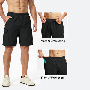 Shorts cargo noirs pour hommes, séchage rapide, longueur genou, taille élastique avec cordon de serrage, pantalon décontracté d'été - Product Image 2