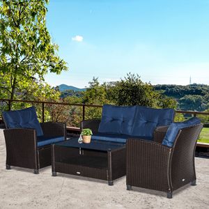 Set di Mobili da Giardino in Rattan Blu 4 Pezzi, Tavolo e Sedie per Conversazione all'Aperto - Product Image 2