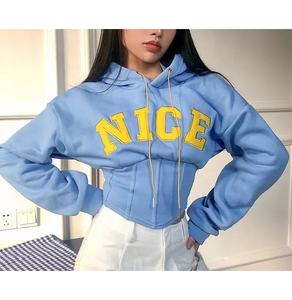 Vente en gros de vêtements de sport en molleton épais de haute qualité, Top court de jogging pour femmes, sweat à capuche court d'hiver - Product Image 4