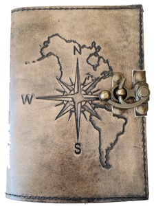 Carnet de notes boussole design personnalisé Journal d'écriture en cuir antique Emballage de boîte à couverture rigide écologique Couleur charbon de bois - Product Image 4