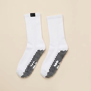 <b>Custom</b> Logo White Crew Non-Slip Yoga <b>Socks</b> With Dot Pattern Anti-Slip Sole For Adults - Product Image 1
