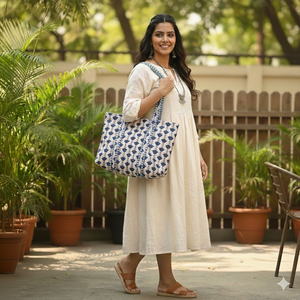 Sac fourre-tout en coton matelassé de haute qualité, écologique, couleur unie, bleu indigo, réutilisable, sac à bandoulière, sac de shopping, sac de voyage - Product Image 2