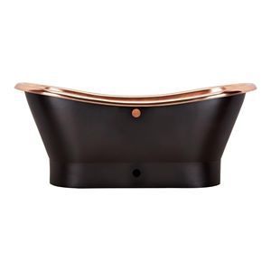 Baignoire autoportante moderne antique noir mat avec rebord en cuivre poli, baignoire ovale moderne pour hôtel, villa, complexe hôtelier - Product Image 5