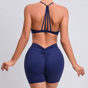 2 Piece Yoga Set Women Crisscross Strap Ruched Butt High Waist Shorts Solid Black Active Stretch - Product Image 2