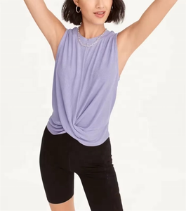 T-shirt de sport léger sans manches en soie/coton écologique pour femme, col rond, ultra doux, respirant, 220g, personnalisable - Product Image 3