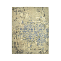 Tapis d'intérieur en laine gris et bleu ciel noué à la main, design abstrait moderne vieilli, à poils ras, pour salon contemporain