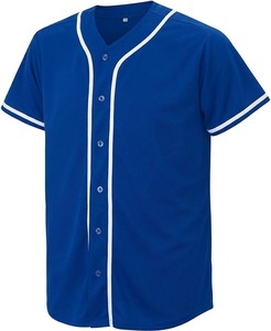 Maillot de baseball unisexe bleu roi à manches courtes, col en V, en polyester anti-humidité, coupe régulière pour adulte, fermeture boutonnée, couleur unie - Product Image 1