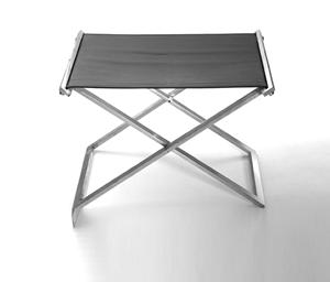 Tabouret pliant rectangulaire portable en cuir avec structure en métal en X et assise en tissu, léger, pour le camping, siège pliable polyvalent - Product Image 1