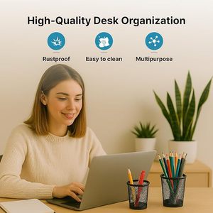 Ensemble d'organisateurs de bureau en maille métallique avec supports de rangement pour crayons, stylos et ciseaux pour le bureau - Product Image 4