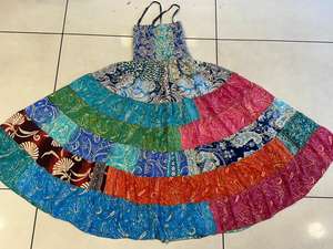 Vestido de Seda Hecho a Mano, Ecológico y Transpirable, con Parches, Estilo Bohemio, Falda a Media Pierna con Volantes, Silueta Recta, Cintura Natural, para Fiesta - Product Image 2