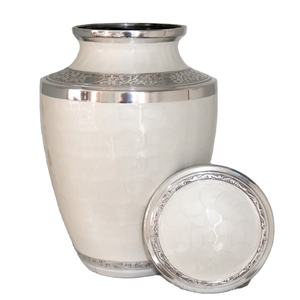 Urne funéraire HHO de haute qualité pour adultes et animaux de compagnie, blanc pur avec placage nickel brillant, impression personnalisée, écologique et durable - Product Image 1