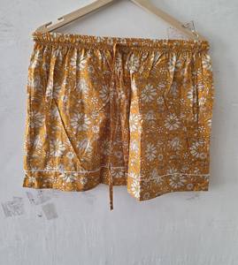 Pantalones Cortos de Algodón Ecológico Tejidos a Mano con Diseño Floral Azul Marino para Hombre y Mujer, Estampado Flocado Premium, Ropa de Verano Unisex - Product Image 2