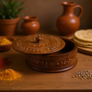 Handcrafted Wooden Roti <b>Box</b> with Spice Storage Organizer Traditional Kitchen Chapati Container for Bread Storage - Product Image 3