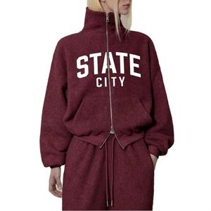 Trendy Women's New York Print Oversized Tracksuit 2 Piece <b>Set</b> High Neck Zip Up Hoodie Baggy Sweatpants Streetwear Sportswear - Product Image 2