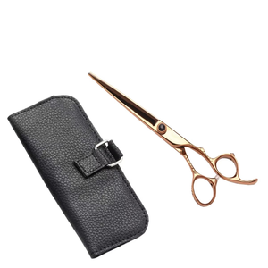 Ciseaux de coiffure professionnels en or rose, acier inoxydable, pour droitiers, avec étui en cuir - Product Image 1
