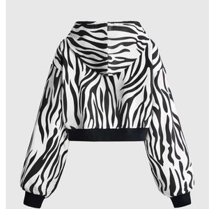 Sweat-shirt zippé court personnalisé pour femme, imprimé zèbre, style Y2K, avec cordon de serrage, motif animalier, en polaire, veste décontractée streetwear - Product Image 2