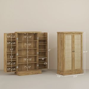 Armadio Dispensa Moderno da Cucina 41 Pollici con 12 Ripiani e 5 Livelli Regolabili in Rattan Naturale - Product Image 3