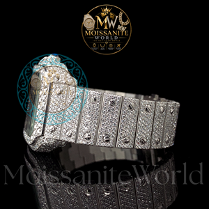 นาฬิกาข้อมือผู้ชาย Moissanite World Luxury Iced Out ตัวเรือนสแตนเลสทรงสี่เหลี่ยมผืนผ้า สายขนาด 20 มม. ตัวล็อคแบบพับ ระบบอนาล็อก ควอตซ์ - Product Image 2