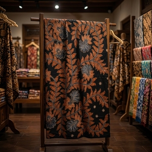 Handcrafted Indonesian Hand Drawn Batik Tulis Cotton Fabric Traditional Gelombang Cinta Motif Sogan <b>Black</b> Premium Textile Cloth - Product Image 5