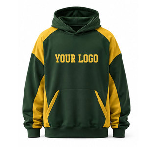 Sudadera con Capucha para Hombre, Verde y Amarillo, Manga Raglán, Bloques de Color, Logotipo Frontal, Casual, Otoño, Corte Regular, Tejido de Felpa - Product Image 2