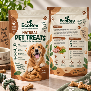 Bolsa con Cierre para Premios para Perros EcoRev, Laminada en PE/VMPET, de Grado Alimenticio, Sin Aditivos Artificiales, Receta Sin Granos - Product Image 1