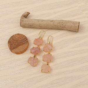Romantic Gold Plated Rose Quartz Drop <b>Earrings</b> For Women Wedding Jewelry V - Product Image 3
