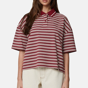Polo de manga corta a rayas rojas y blancas para mujer, informal, de punto, corte regular - Product Image 5